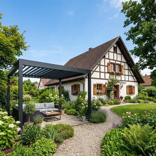 Luxurious Black Aluminum Pergola | Green Garden, House in Germany
