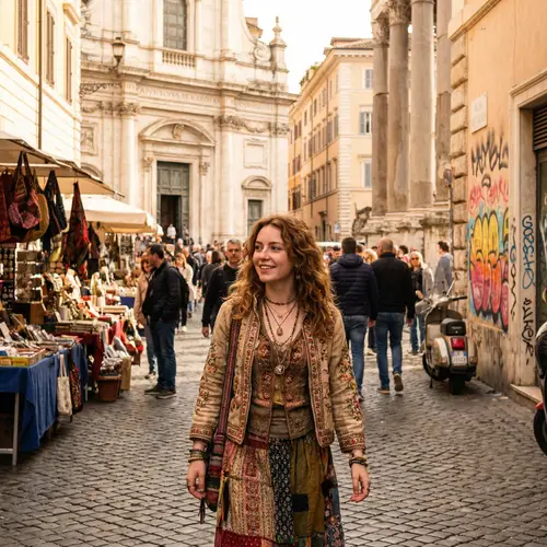 Elegant 19-Year-Old Woman in Rome | Hypermaximalist Street Scene