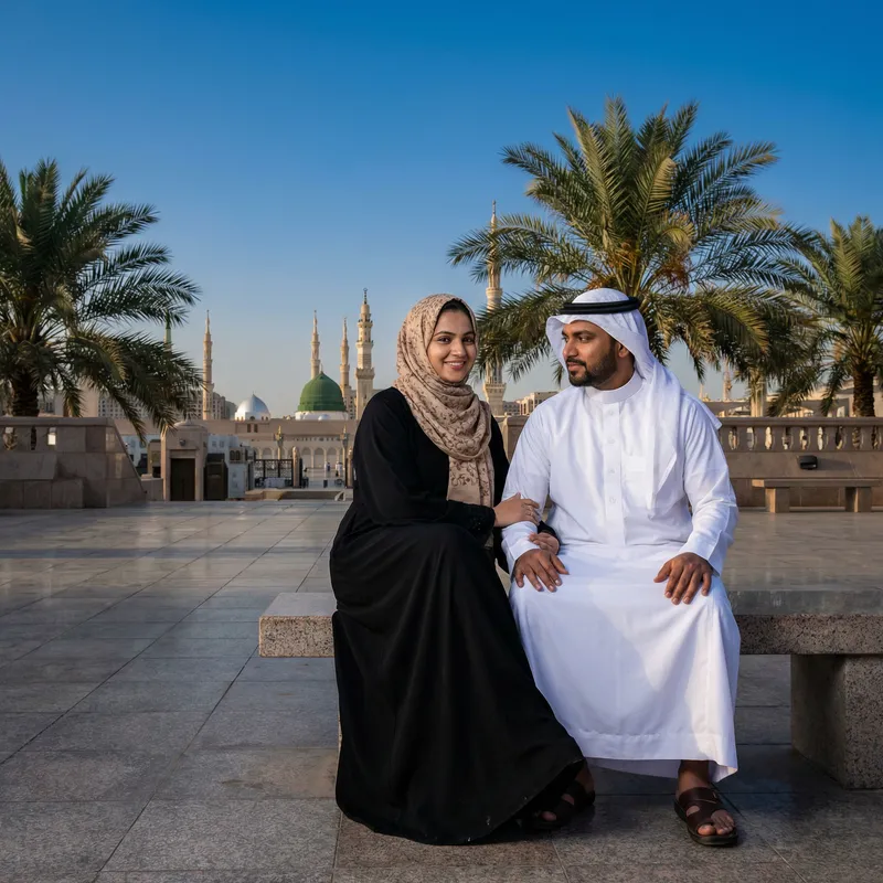 Elegant South Asian Couple in Madinah