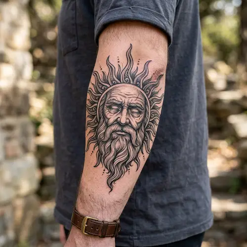 Bearded Man Sun Tattoo | Unique Body Art