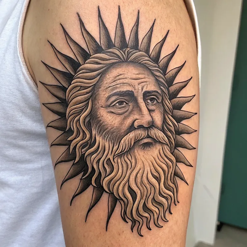 Bearded Man Sun Tattoo | Unique Body Art