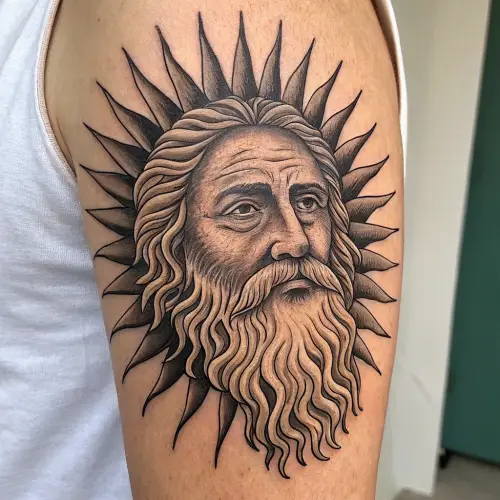 Bearded Man Sun Tattoo | Unique Body Art