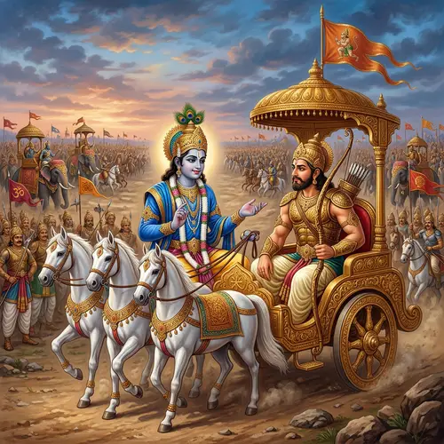 Lord Krishna & Arjuna in Kurukshetra War: Mythological Depiction