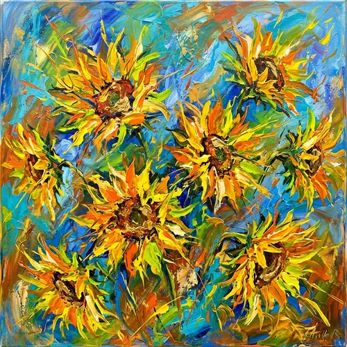Abstract Sunflowers with Vibrant Colors