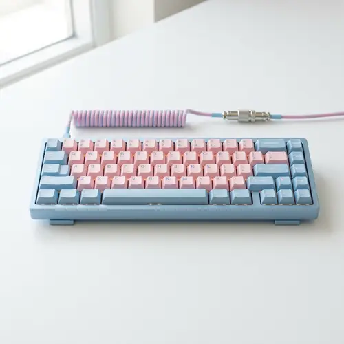 Pastel Blue and Pink Mechanical Keyboard - Modern Minimalist Design