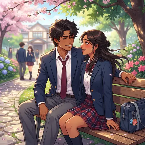 Romantic Anime Style Characters in School Uniforms