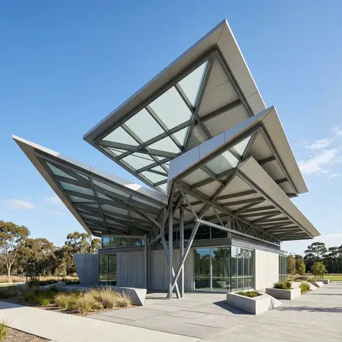 Abstract Butterfly Roof Design with Geometric Shapes