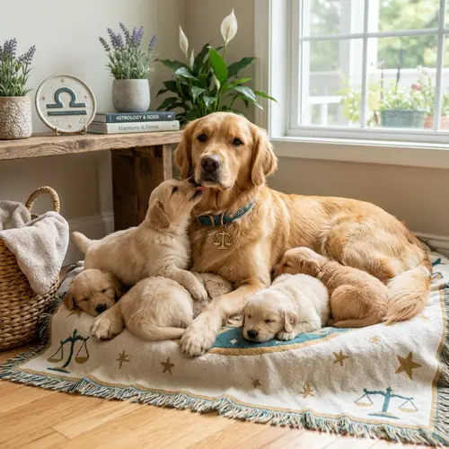 Libra Female Dog with Her Puppies: Maternal Harmony and Wisdom
