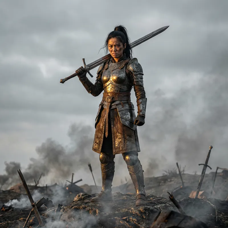 Female Warrior in Full Battle Gear | Ready for Combat