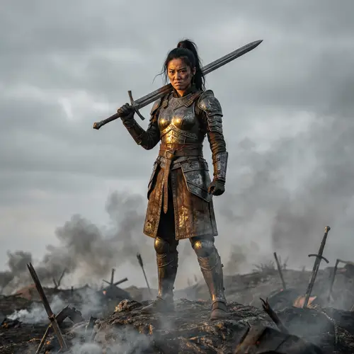 Female Warrior in Full Battle Gear | Epic Scene