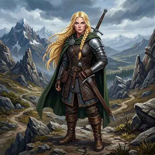 Female Warrior with Long Blonde Hair and Blue Eyes