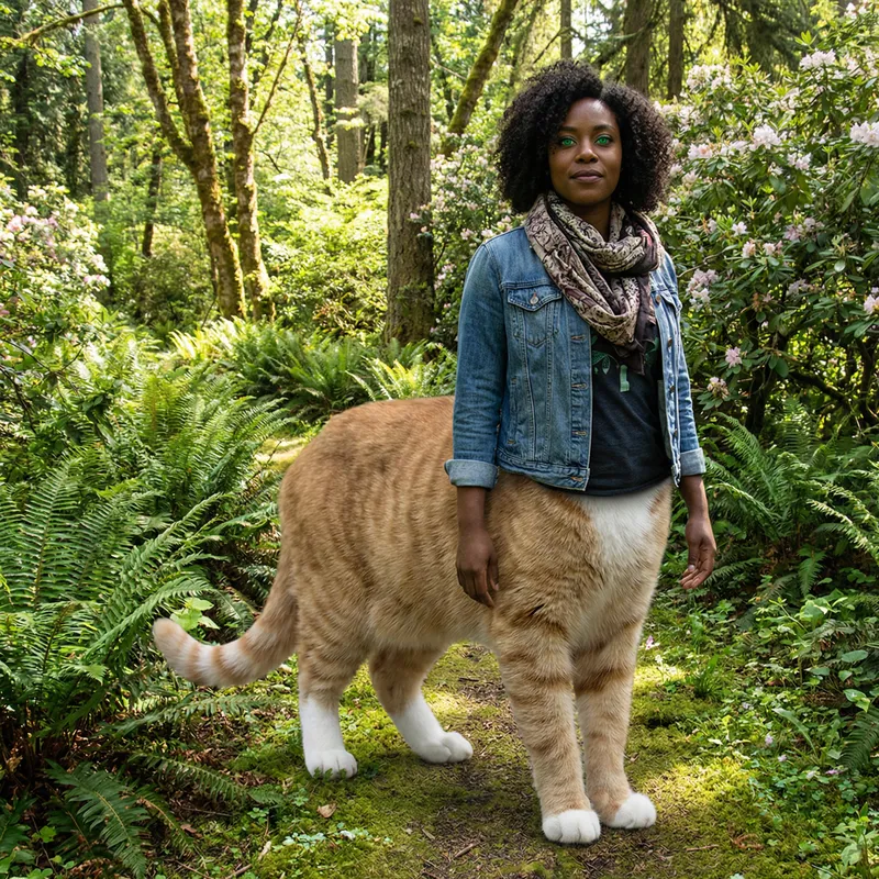 Magical Half Human Half Cat Fusion | Stunning Green-Eyed Black Woman
