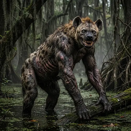Grotesque Hyena-Ape Hybrid: Smiles Unleashed