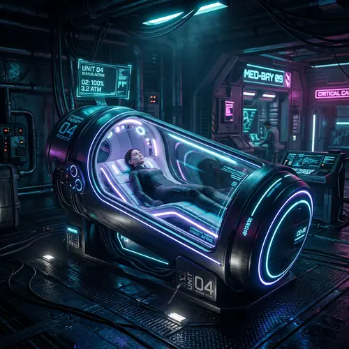 Futuristic Hyperbaric Chamber: Cyberpunk Style Concept Art