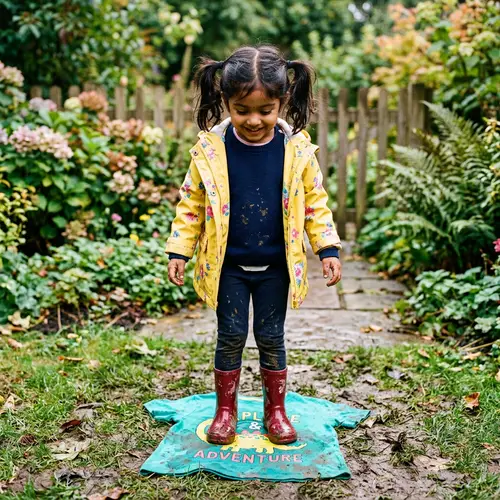 Young South Asian Girl in Shiny Boots on Colorful T-Shirt