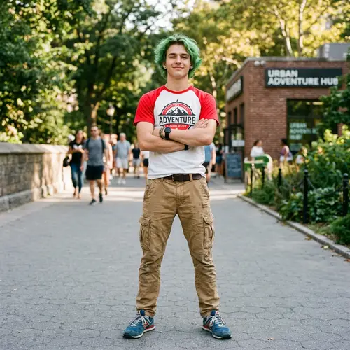 Cool Confident Style: Young Man with Vibrant Green Hair