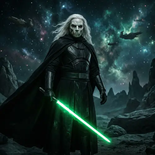 Black Jedi Suit with Green Lightsaber - Sci-Fi Warrior Character