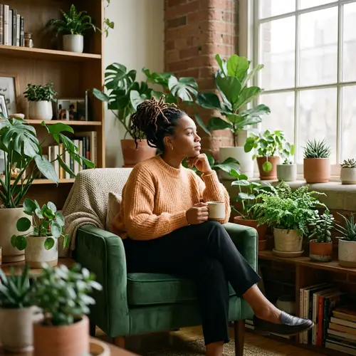 Tranquil African Woman Thinking Healthily - Wellness Image
