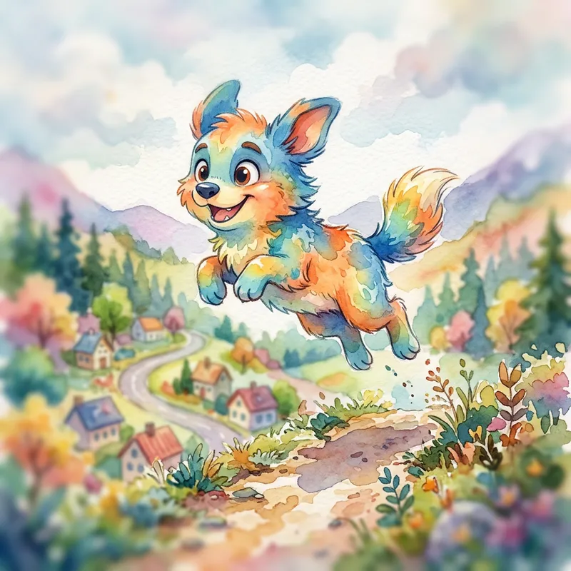 Vibrant Watercolor Eevee in Whimsical Leap Vibrant Watercolor Eevee in Whimsical Leap