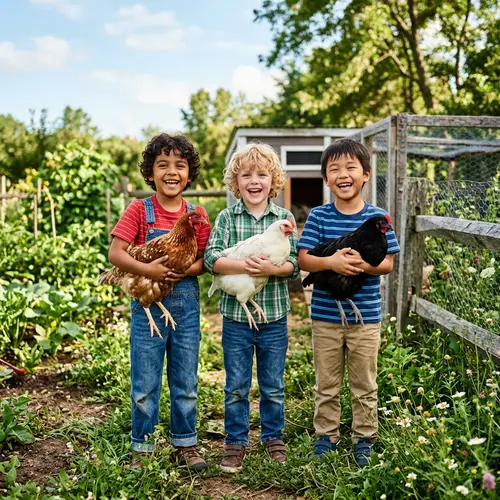 3 Happy Boys Holding Hens | Diverse Backgrounds