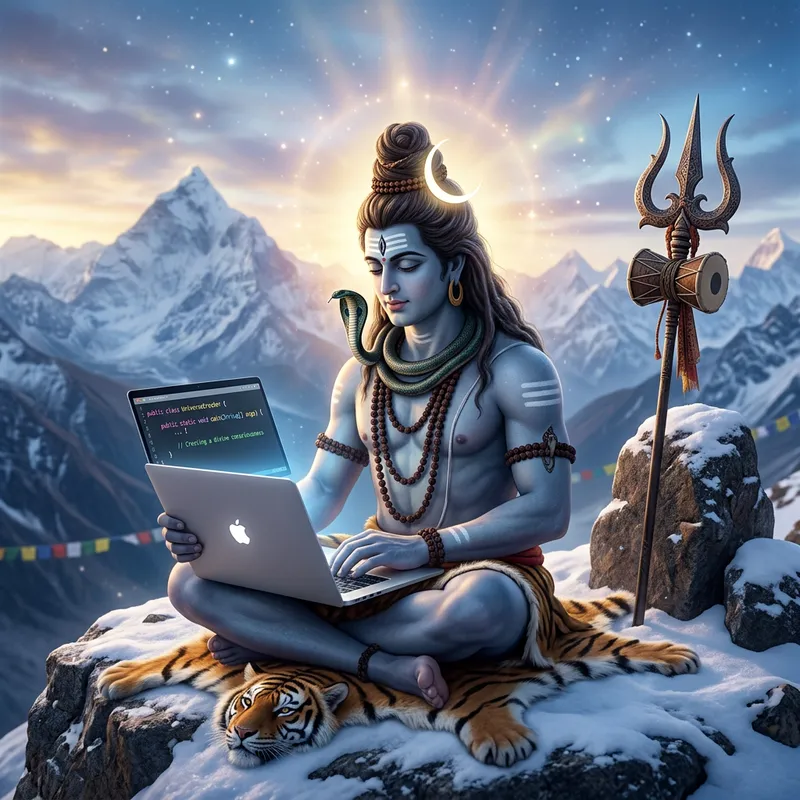 Lord Shiva Programming in Divine Devotion to Java