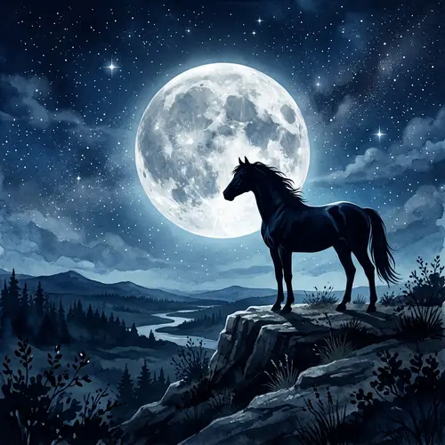 Majestic Horse Silhouetted Against Glowing Full Moon
