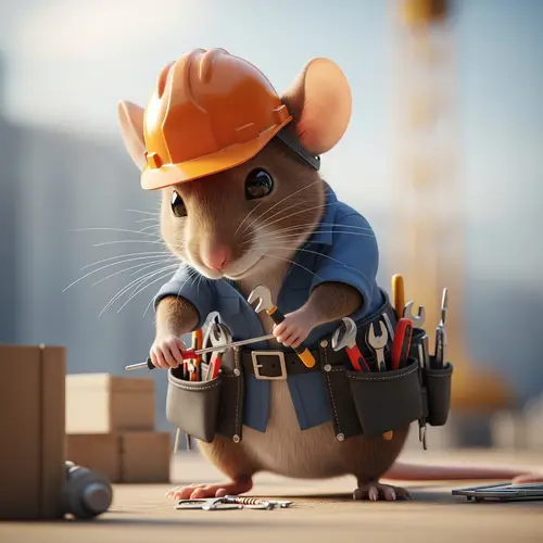 Strong Female Mouse in Hard Hat and Tool Belt