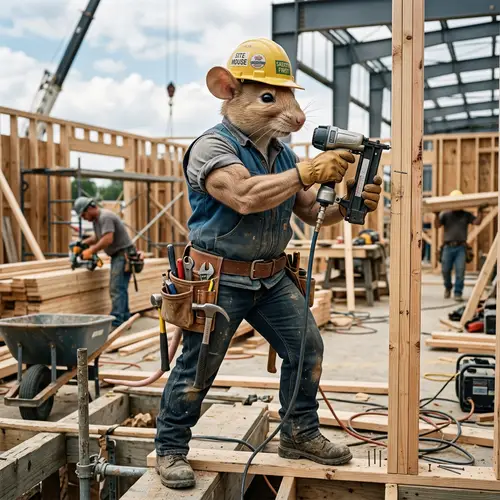 Strong Female Mouse in Hard Hat and Tool Belt