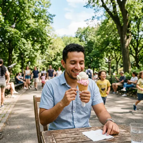 Martin Enjoying Ice Cream in Vibrant Park