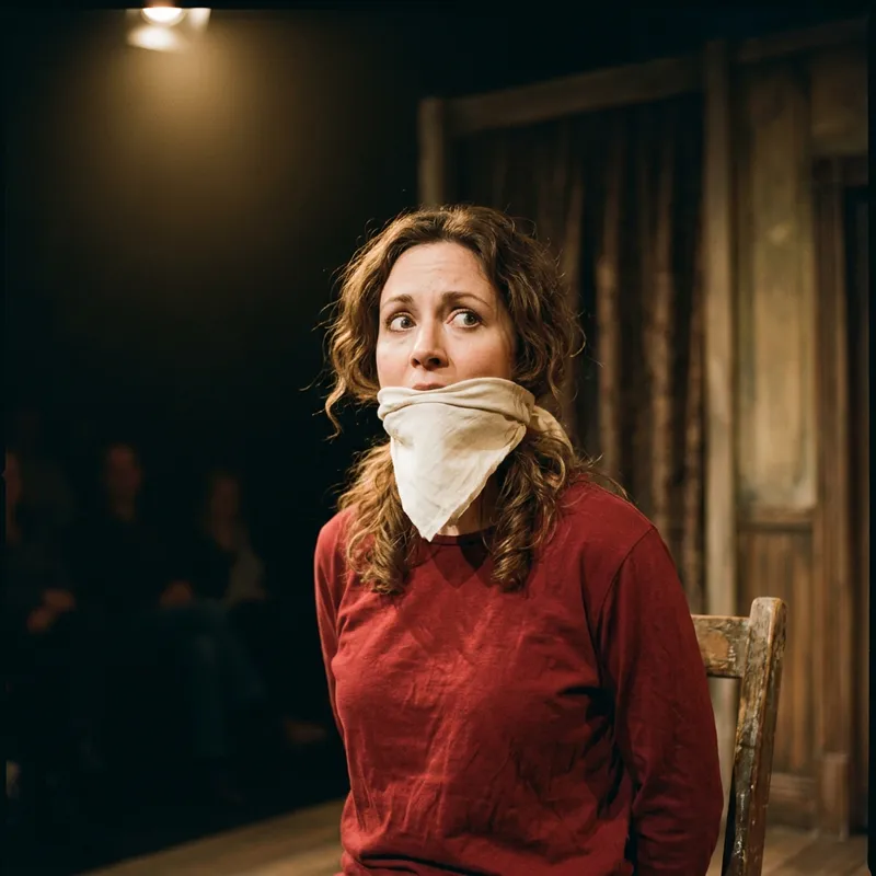 Intense Drama: Gagged Woman in Red Top Intense Drama: Gagged Woman in Red Top