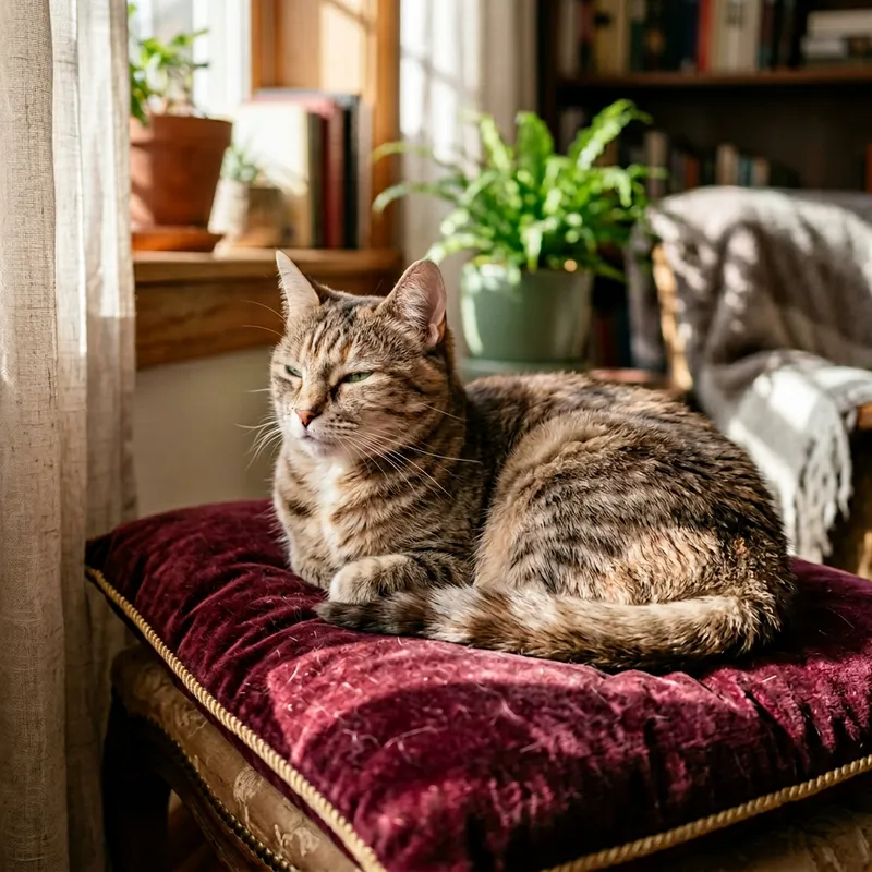 Cute Cat on Cozy Cushion