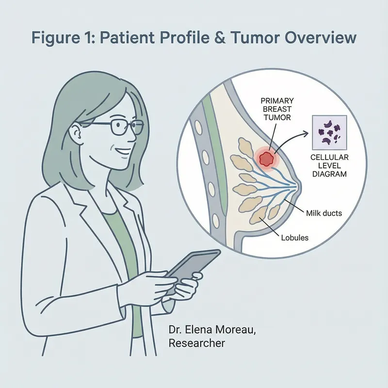 Minimalistic Academic Illustration of Breast Cancer Patient & Tumor Vector Diagram