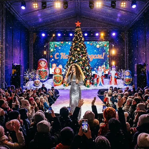 Festive New Year Concert with Singer in Glittering Silver Dress