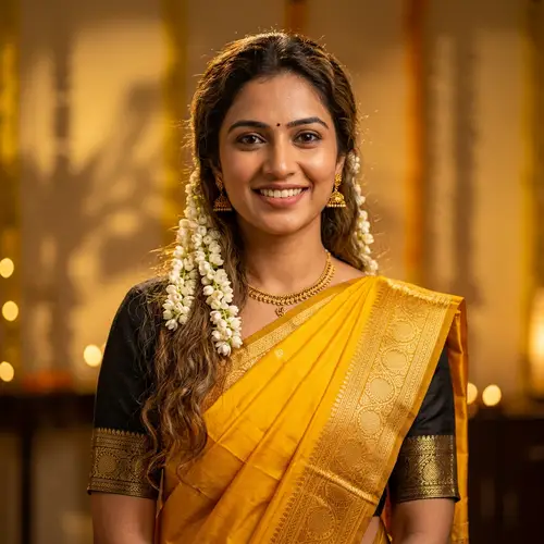 Elegant Yellow Saree Portrait in Cinematic Style