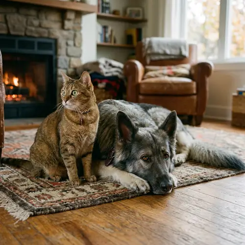 Playful Tawny Cat and Grey German Shepherd - Unique Bond