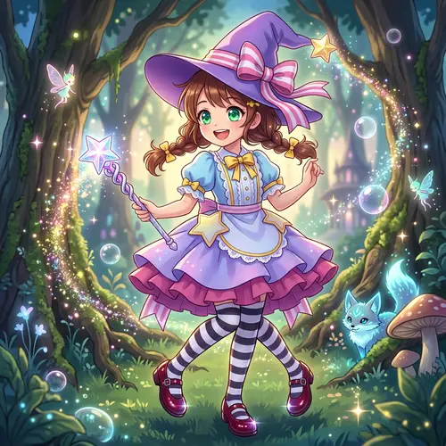Cute 12-Year-Old Magic Girl with Sparkly Wand | Enchanting Imagery