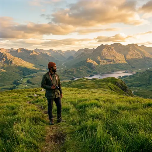 Sublime Black Man in Serene Landscape at Golden Hour