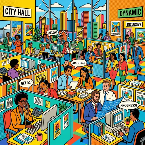 Dynamic City Hall Government Work Scene | Diverse and Enthusiastic Workers