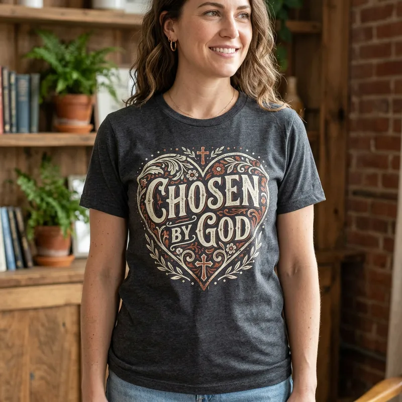 Christian T-Shirt with Heart Design - Chosen by God