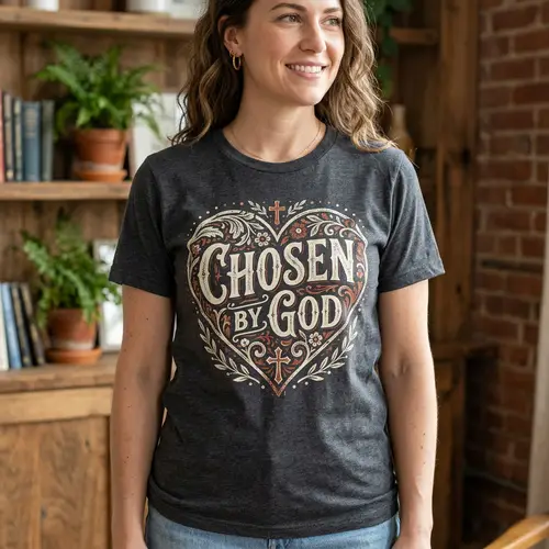 Christian T-Shirt with Heart Design - Chosen by God
