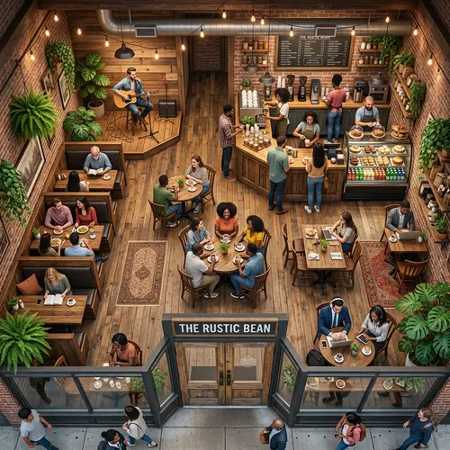 Cozy Rustic-Themed Cafe Layout | Cafeteria Interior Design