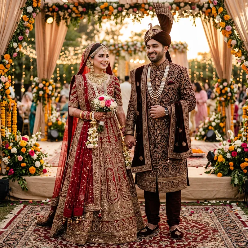 Pakistani Bride and Groom Portrait | Traditional Attire