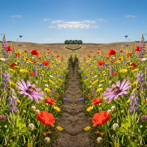 Vibrant Wildflower Field on Warm Sunny Day