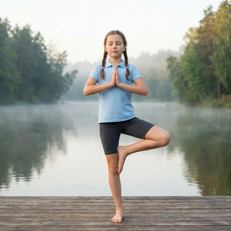 Tranquil Yoga Pose in Blue Polo Shirt | Mindfulness Practice