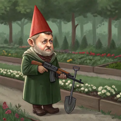 Voldomyr Selensky Garden Gnome with M16 Weapon