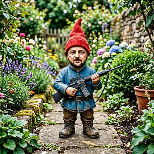 Voldomyr Selensky Garden Gnome with M16 Weapon