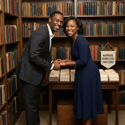 Elegant Black Couple Competing in Marriage Knowledge Contest