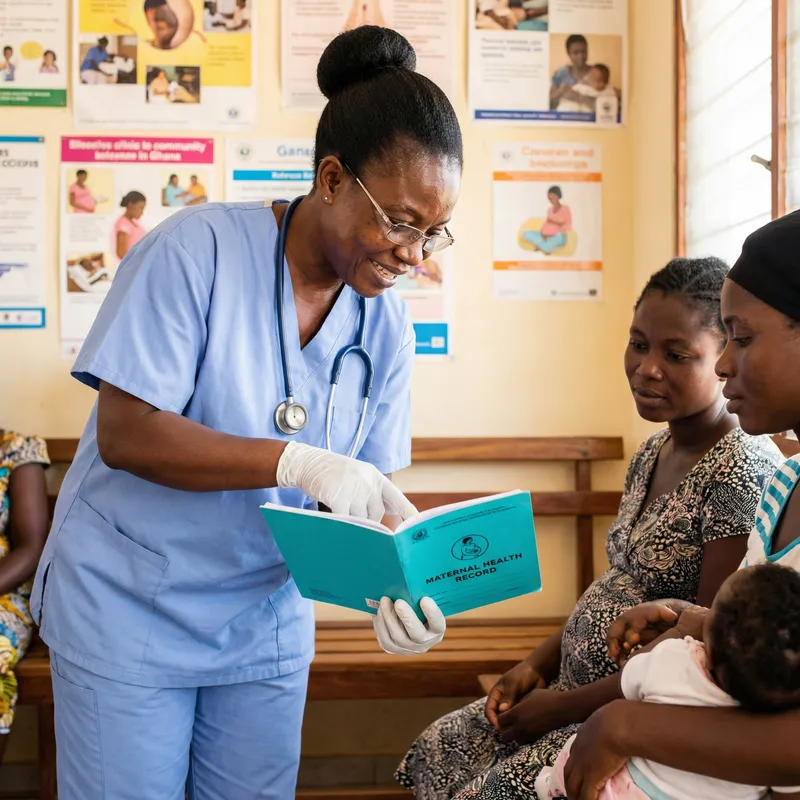 Black Midwife Holds Health Record Book for Women