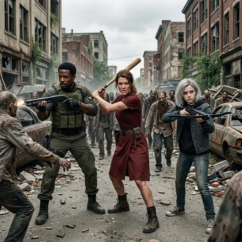 Ada Wong, Leon Kennedy and Blonde Girl Fight Off Horde of Zombies Ada Wong, Leon Kennedy and Blonde Girl Fight Off Horde of Zombies