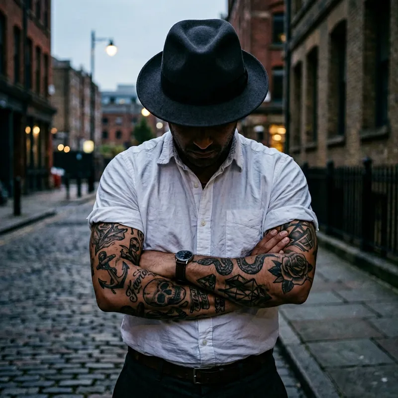 Mafia Style: Tattooed Gentleman in White Shirt